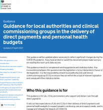 Guidance for local authorities and clinical commissioning groups in the delivery of direct payments and personal health budgets [Updated 27th April 2021]